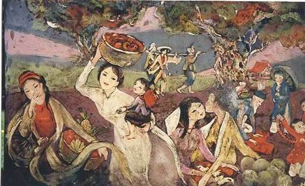 Image result for tranh chợ tết xưa